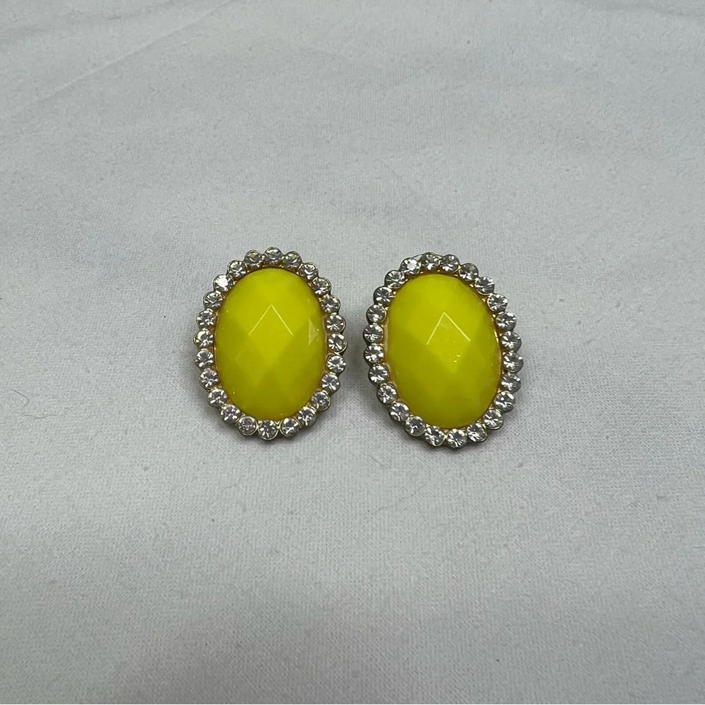 PLUNDER Yellow Oval Rhinestone Statement Stud Earrings